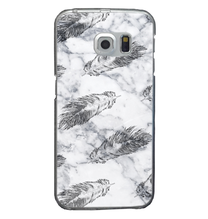 Skal för Samsung S6 Edge - Marmormönster med Fjädrar