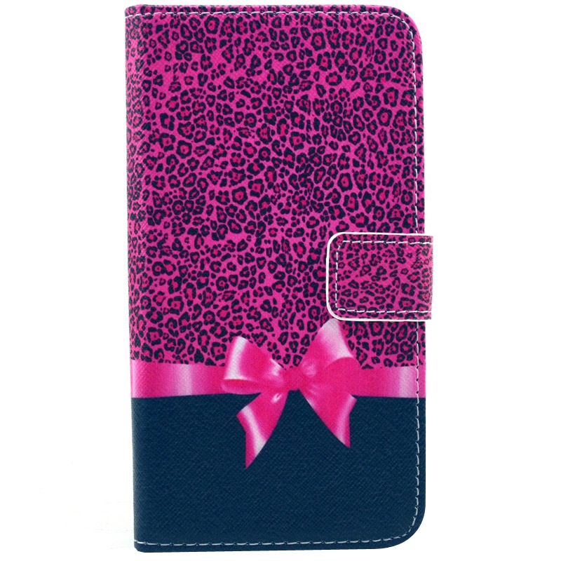 Plånboksfodral för Samsung S6 - Leopardmönster & rosett rosa