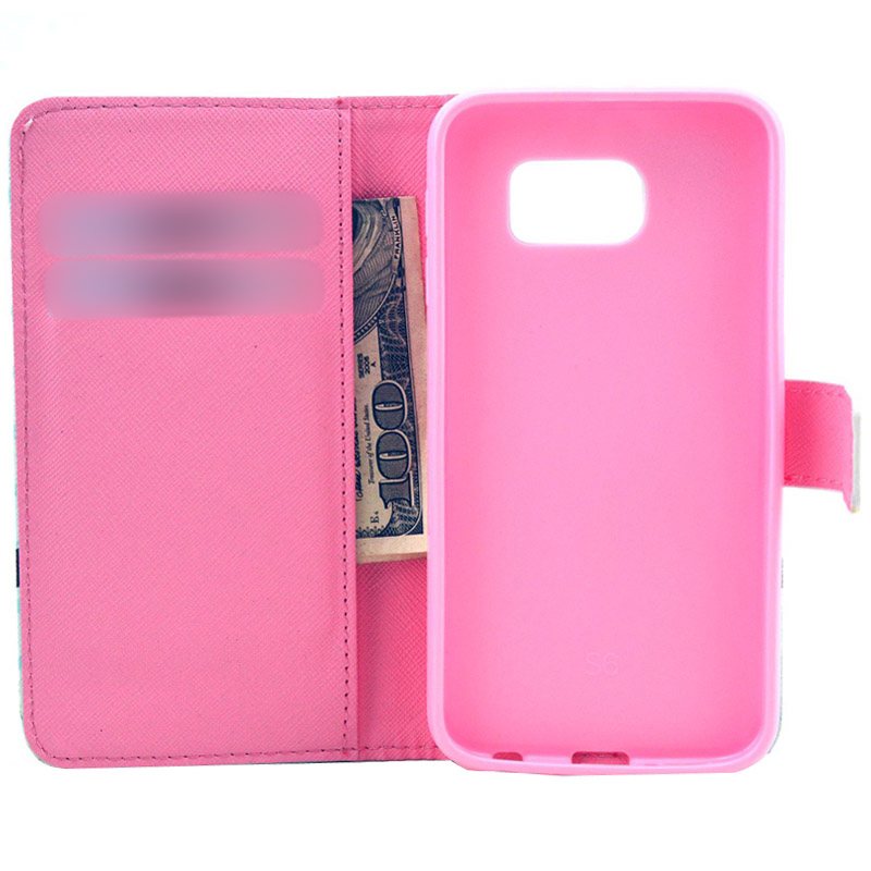 Plånboksfodral för Samsung S6 - Leopardmönster & rosett rosa