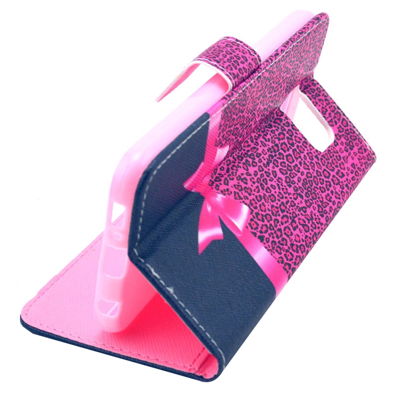 Plånboksfodral för Samsung S6 - Leopardmönster & rosett rosa