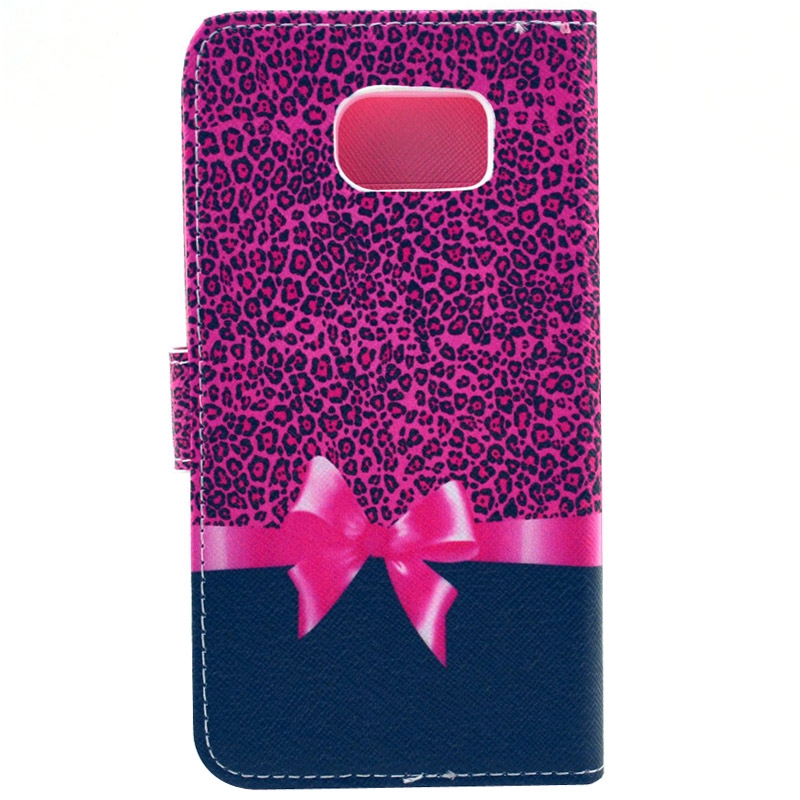 Plånboksfodral för Samsung S6 - Leopardmönster & rosett rosa