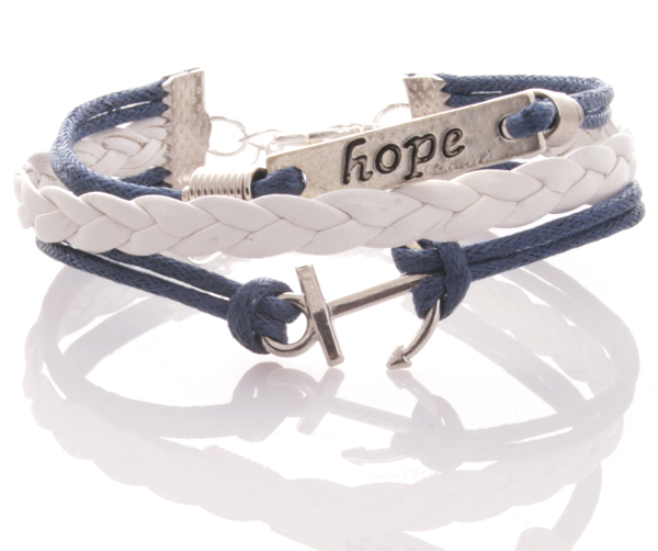 Armband - Ankare & hope-bricka blå & vit