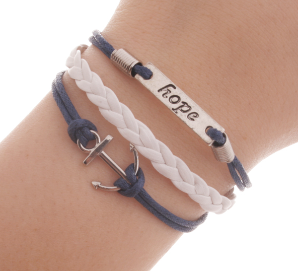 Armband - Ankare & hope-bricka blå & vit