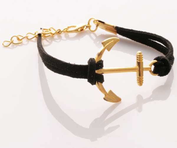 Armband - Guldfärgat ankare svart