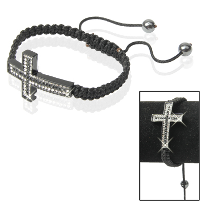 Armband - Strass kors vit & svart