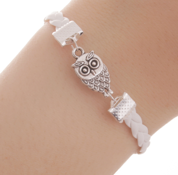 Armband - Flätat med uggla vit
