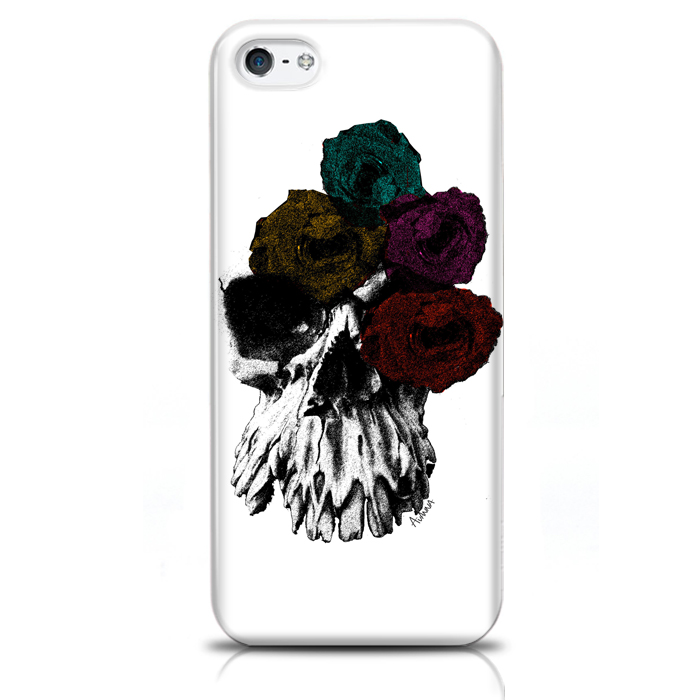 Skal för iPhone 5/5S/SE - Döskalle blommor vit