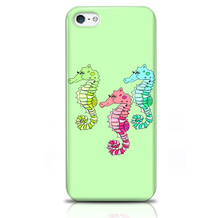 Skal för iPhone 5/5S/SE - Tre sjöhästar grön