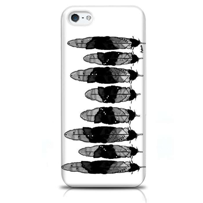 Skal för iPhone 5/5S/SE - Fjädrar svartvita
