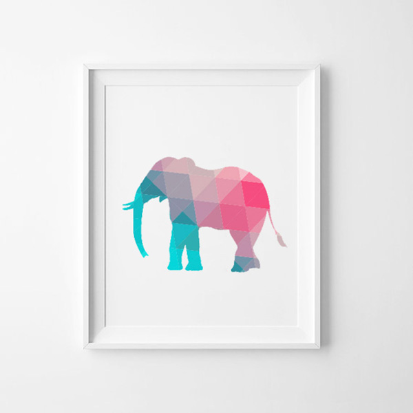 Poster Canvas A3 - Elefant abstrakt mönster rosa & turkos