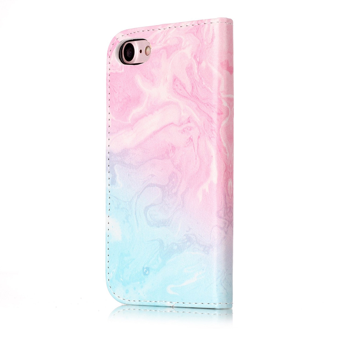 Plånboksfodral för iPhone 7 & 8 - Konstläder marmormönster rosa & blå