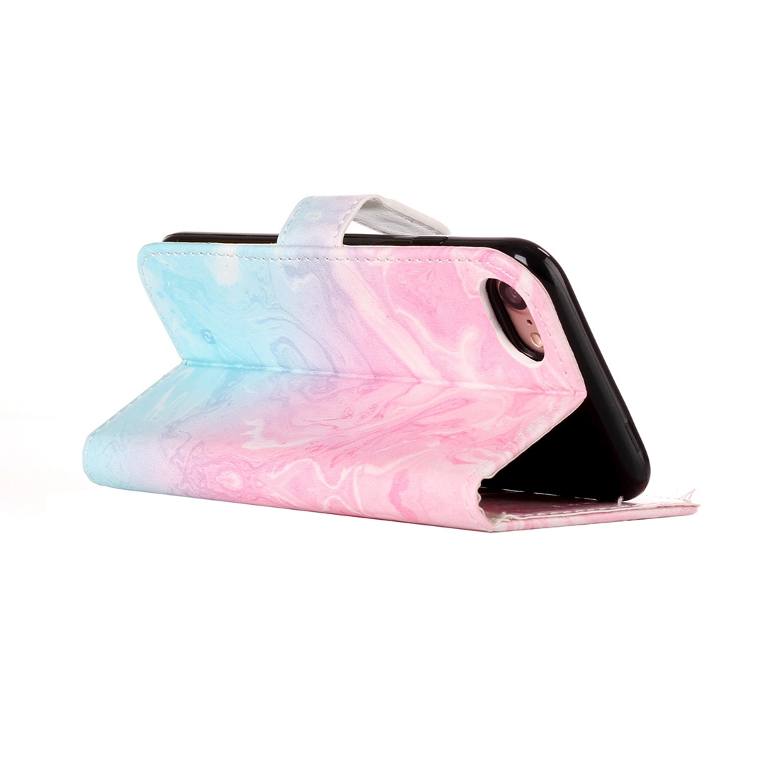 Plånboksfodral för iPhone 7 & 8 - Konstläder marmormönster rosa & blå