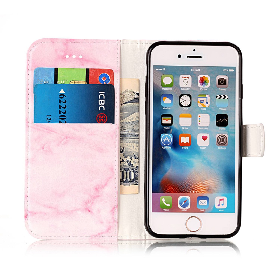 Plånboksfodral för iPhone 7 & 8 - Konstläder marmor rosa