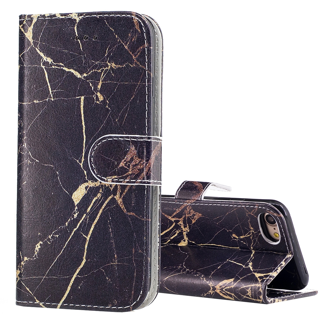 Plånboksfodral för iPhone 7 & 8 - Konstläder marmor svart & guld