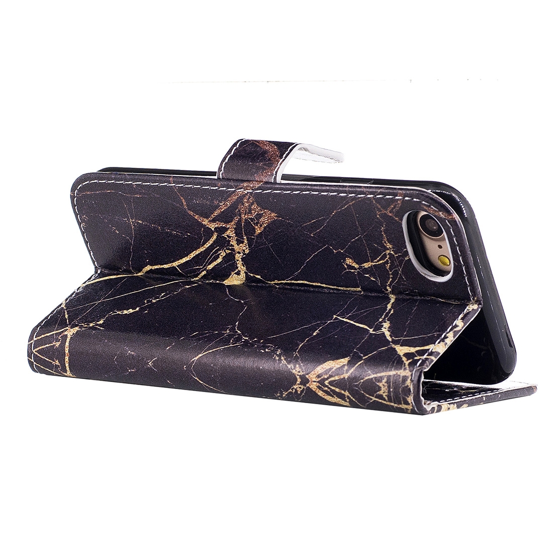 Plånboksfodral för iPhone 7 & 8 - Konstläder marmor svart & guld