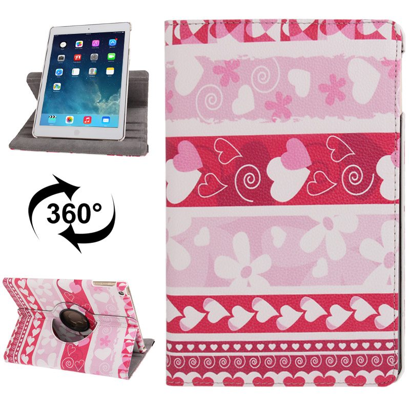Fodral för iPad Air - Roterbar hjärtan & blommor rosa