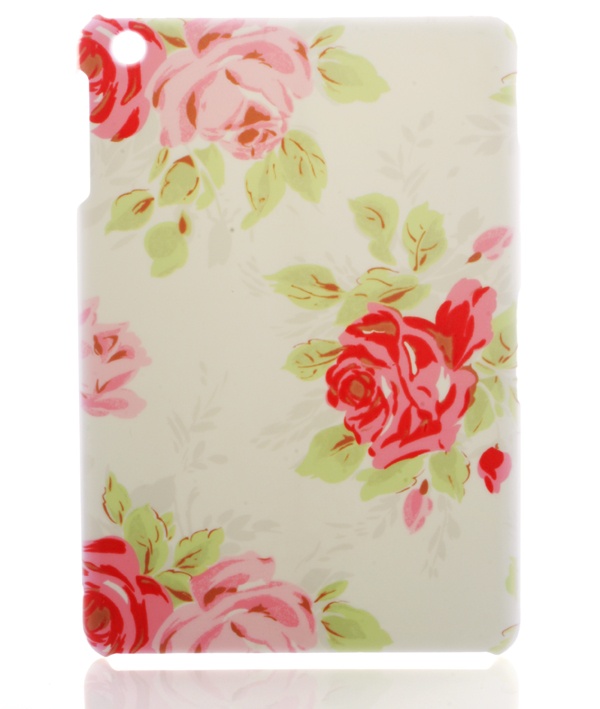 Skal för iPad mini 1/2/3 - Ljusgröna blad & rosa rosor