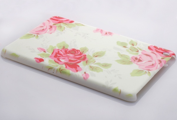 Skal för iPad mini 1/2/3 - Ljusgröna blad & rosa rosor