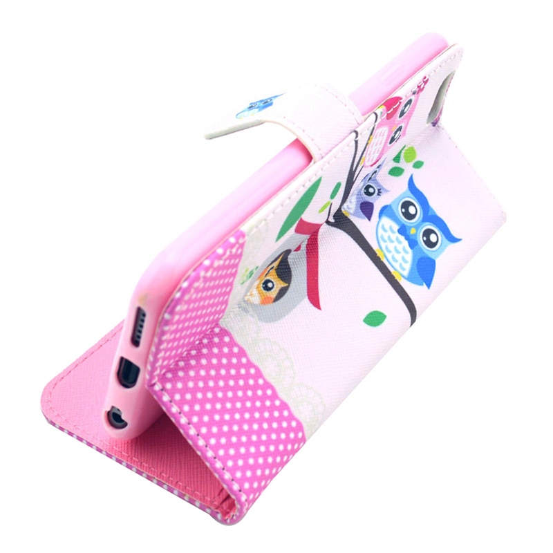 Plånboksfodral för iPhone 6/6S PLUS - Ugglefamilj rosa