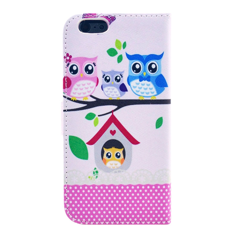 Plånboksfodral för iPhone 6/6S PLUS - Ugglefamilj rosa