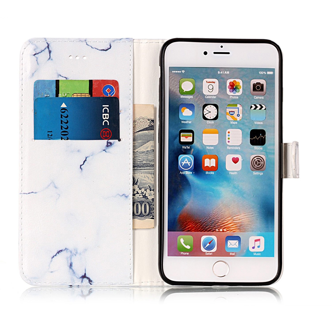 Plånboksfodral för iPhone 7 & 8 - Konstläder marmor vit