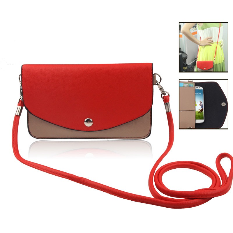 Handväska mobilfack - Röd & Beige