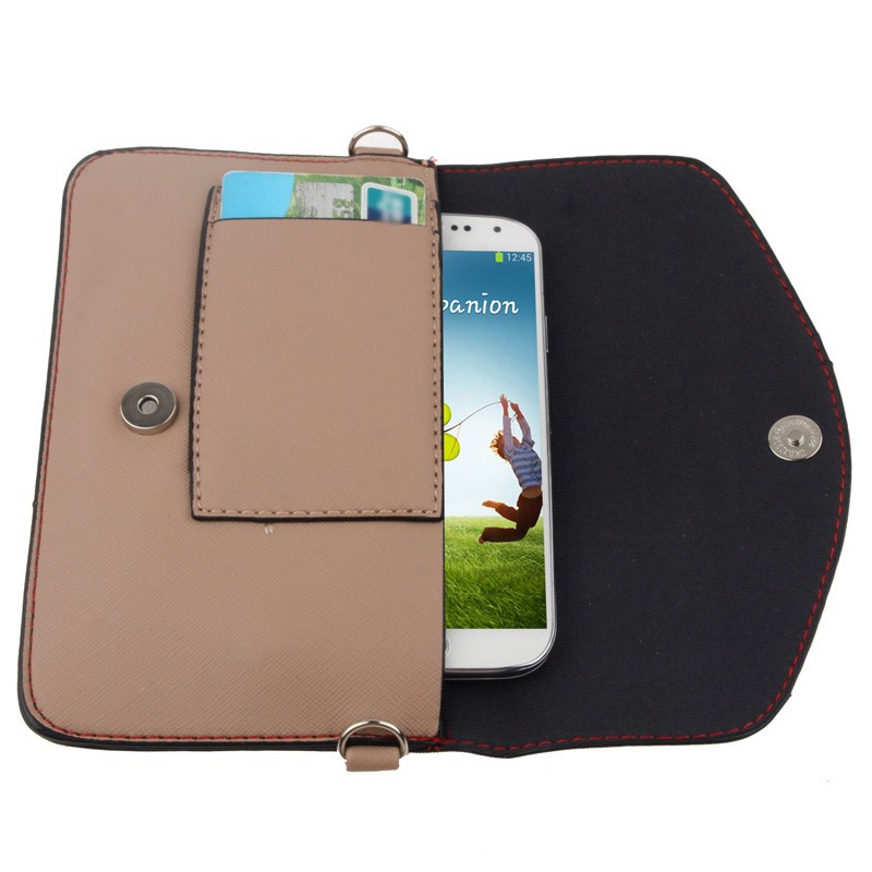 Handväska mobilfack - Röd & Beige