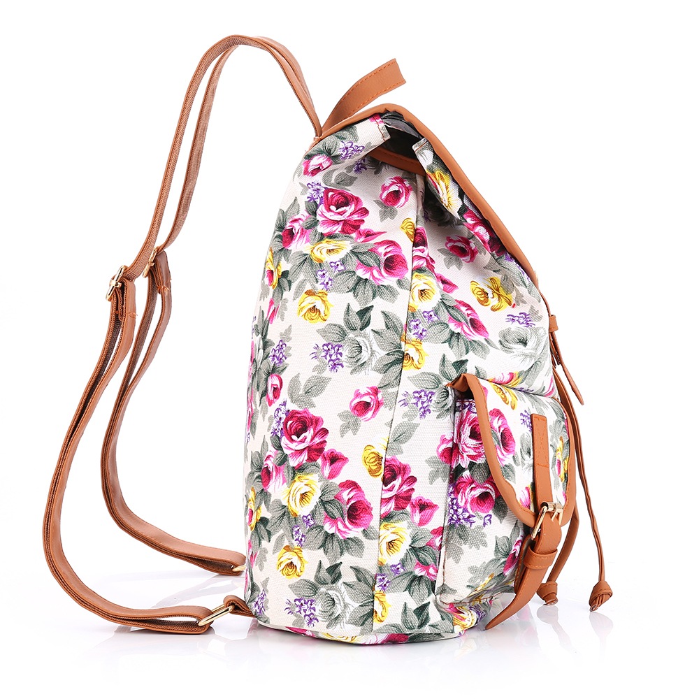 Ryggsäck - Rosa blommor beige