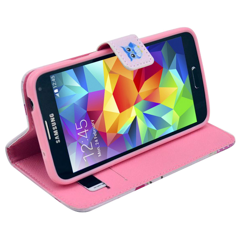 Plånboksfodral för Samsung S5 mini - Ugglor rosa