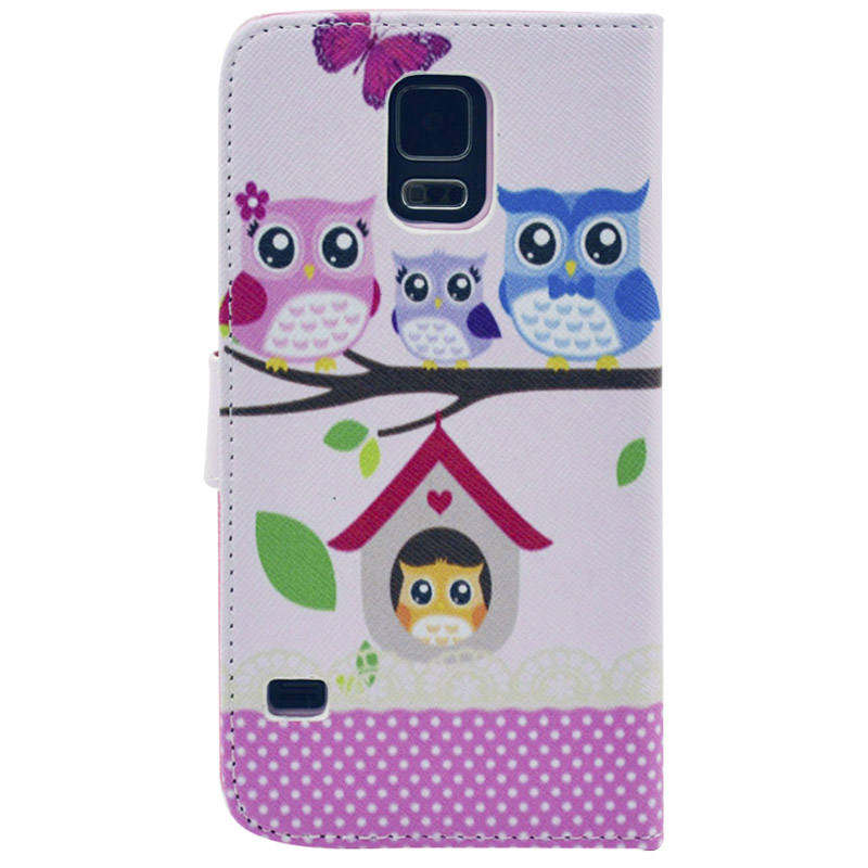 Plånboksfodral för Samsung S5 mini - Ugglor rosa