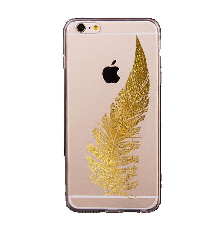 Mjukskal transparent för iPhone 6/6S - Guldfärgad fjäder