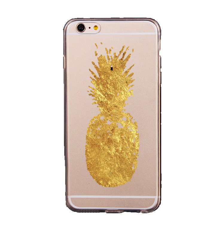 Mjukskal transparent för iPhone 6/6S - Guldfärgad ananas