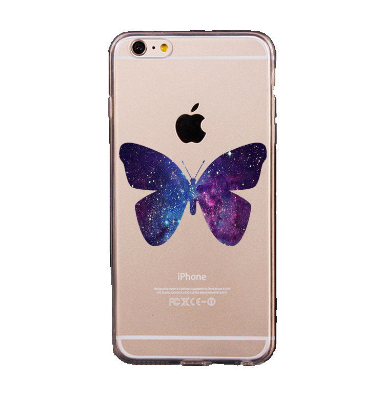 Mjukskal transparent för iPhone 6/6S - Rymdfjäril