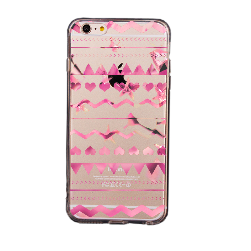 Mjukskal transparent för iPhone 6/6S - Rosa aztecmönster