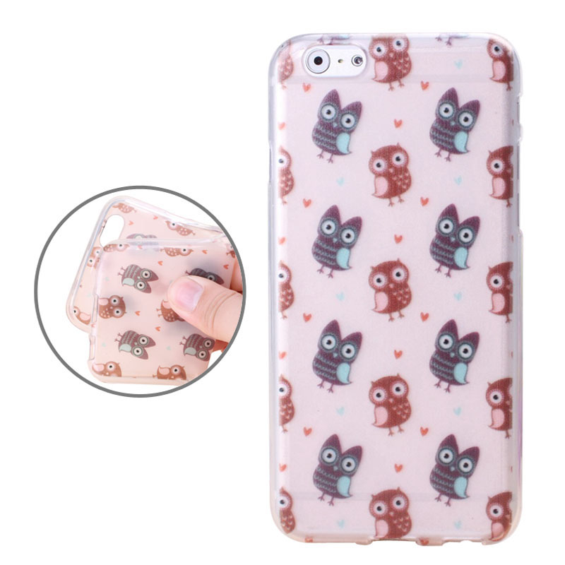 Mjukskal iPhone 6/6S - Transparent röda & blå ugglor
