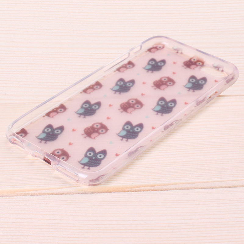 Mjukskal iPhone 6/6S - Transparent röda & blå ugglor