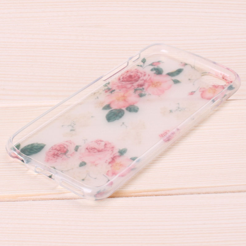 Mjukskal iPhone 6/6S - Transparent rosa blommor