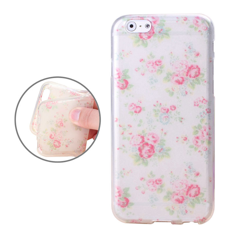 Mjukskal iPhone 6/6S - Transparent små rosa blommor