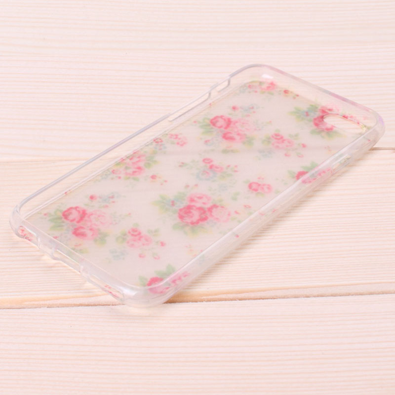 Mjukskal iPhone 6/6S - Transparent små rosa blommor