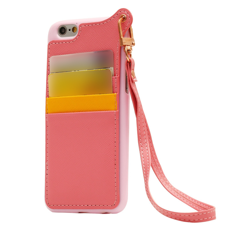 Skal med kortplatser & handledsrem för iPhone 6/6S PLUS - Rosa