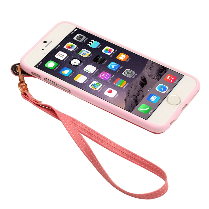 Skal med kortplatser & handledsrem för iPhone 6/6S PLUS - Rosa