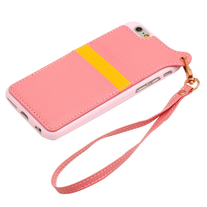 Skal med kortplatser & handledsrem för iPhone 6/6S PLUS - Rosa